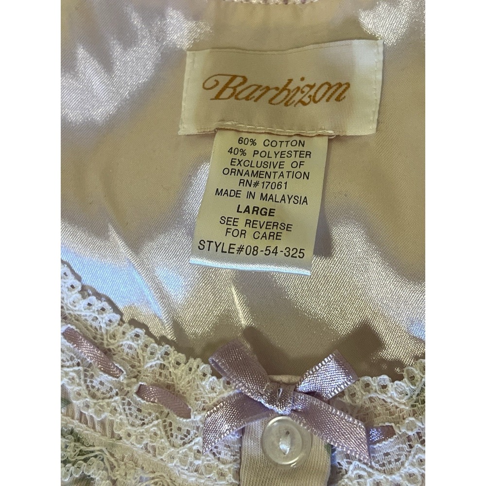 Barbizon Nightgown & Robe Set NWT Sz Large Floral Lilacprint Vtg Lace Smocking - Picture 9 of 16